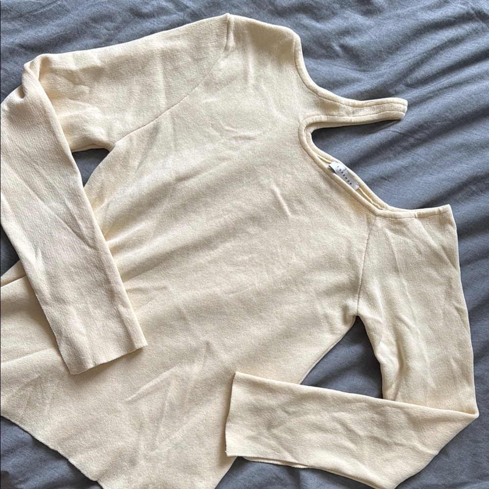 Topshop Long Sleeve Cut Out Shoulder Top (L)